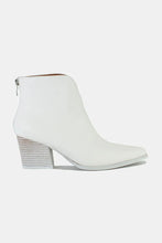 White Leather Block Heel Ankle Boots for Women with Back Zipper