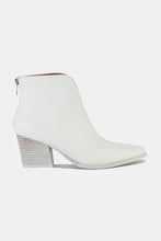 White Leather Block Heel Ankle Boots for Women with Back Zipper Woman Boots