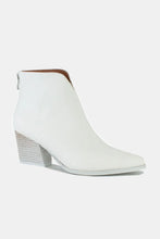 White Leather Block Heel Ankle Boots for Women with Back Zipper