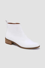 White leather block heel ankle boots for women with 2-inch heel height