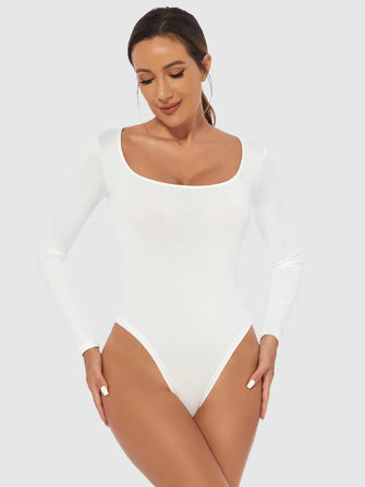 White Long Sleeve Basic Bodysuit for Women White