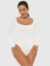 White long sleeve basic bodysuit for women with slightly stretchy sleeves