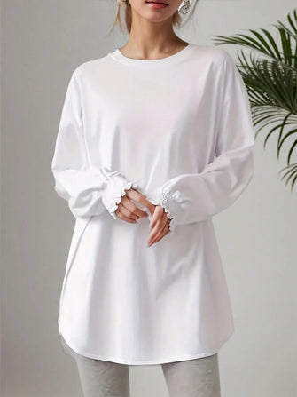 White Long Sleeve Blouse with Ruffled Cuffs White