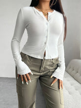 White Long Sleeve Button-Up Shirt for Women