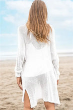 White long sleeve cardigan mesh beach cover-up with slit open sides