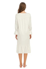 White Long Sleeve Cotton Nightgown with Lace Trim Dresses