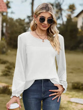 White Long Sleeve Eyelet Blouse for Women White Woman T Shirts