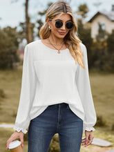 White Long Sleeve Eyelet Blouse for Women