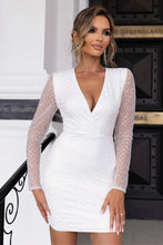 White Long Sleeve Mini Dress with Open Back and Sheer Patterned Sleeves