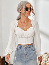 White Long Sleeve Peasant Crop Top with Ruffle Detail White