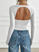 White Long Sleeve Square Neck Top with Back Cutout