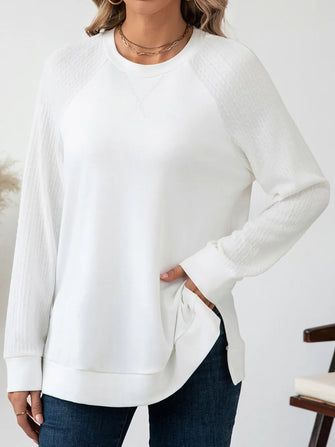 White Long Sleeve Sweatshirt for Women Basic Tunic Top White