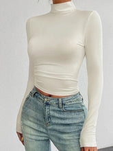 White Long Sleeve Turtleneck Crop Top for Women