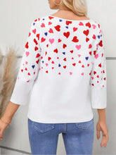 White Long-Sleeved Heart Patterned Top for Women
