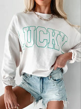 LUCKY Graphic Round Neck Long Sleeve Sweatshirt White Woman Sweatshirts