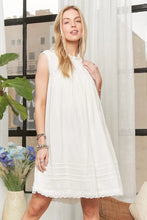 White Loose Textured Babydoll Dress with Lace Trim