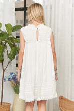 White Loose Textured Babydoll Dress with Lace Trim