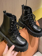 White Lug Sole and Black Platform Combat Boots for Women