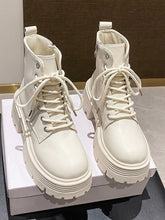 White Lug Sole and Black Platform Combat Boots for Women