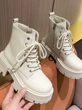 White Lug Sole and Black Platform Combat Boots for Women Woman Boots
