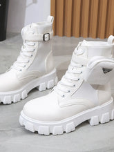 White Lug-Soled Platform Combat Boots for Women