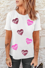 White Mama Heart Sequin T-Shirt for Women Woman T Shirts