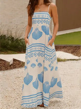 White Maxi Dress with Blue Seashell Pattern and Smocked Waist Light Blue Maxi Dresses