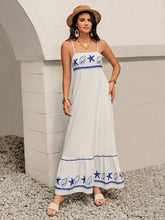 White Maxi Dress with Blue Starfish and Seashell Embroidery Maxi Dresses