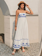 White Maxi Dress with Blue Starfish and Seashell Embroidery Maxi Dresses