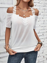 White Off Shoulder Lace Trim Blouse White Woman T Shirts
