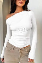 White One-Shoulder Long Sleeve Top for Women