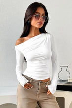 White One-Shoulder Long Sleeve Top for Women