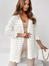 White Open Knit Cardigan with Long Sleeve Length for Women White