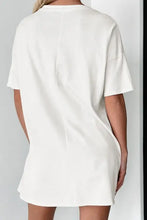 White oversized short sleeve neck t-shirt dress with bow graphic round