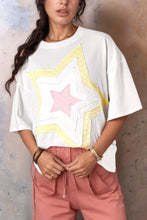 White Oversized Star Design Cotton T-Shirt for Women