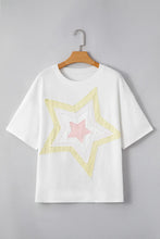 White Oversized Star Design Cotton T-Shirt for Women
