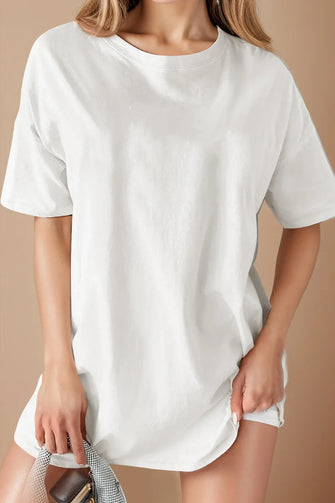 White Oversized T-Shirt Dress for Women in Cotton Blend White