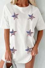 White Oversized T-Shirt Dress with American Flag Star Patches
