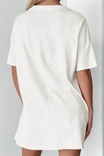 White oversized t-shirt dress with flag star round neck half sleeve