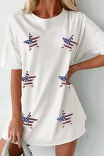 White oversized t-shirt dress with flag star round neck half sleeve