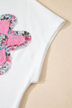 White Oversized T-Shirt with Pink Floral Appliqués Woman T Shirts