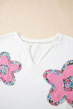 White Oversized T-Shirt with Pink Floral Appliqués Woman T Shirts