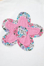 White Oversized T-Shirt with Pink Floral Appliqués Woman T Shirts