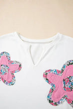 White Oversized T-Shirt with Pink Floral Appliqués Woman T Shirts