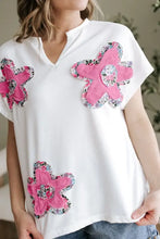 White Oversized T-Shirt with Pink Floral Appliqués Woman T Shirts