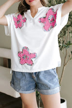 White Oversized T-Shirt with Pink Floral Appliqués