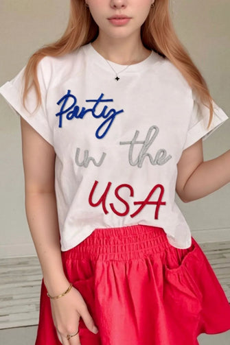 White Party in the USA Cotton T Shirt for Women White