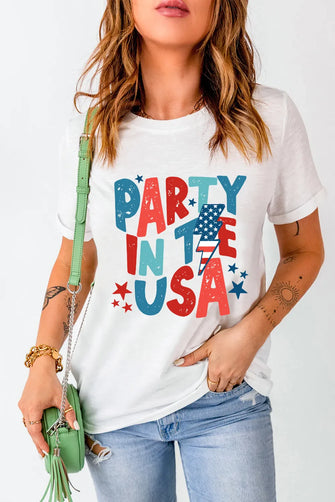 White Party in the USA Graphic T Shirt for Women White
