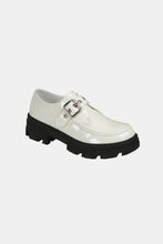 White Patent Leather Buckled Platform Lug Sole Loafers for Women White