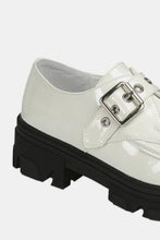 White Patent Leather Buckled Platform Lug Sole Loafers for Women